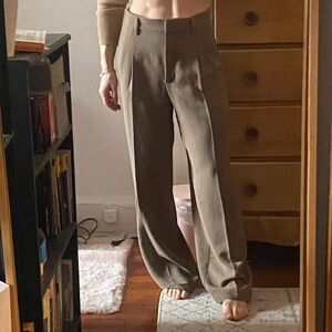 Aritzia Effortless Tan Pants — wide leg high rise trousers
